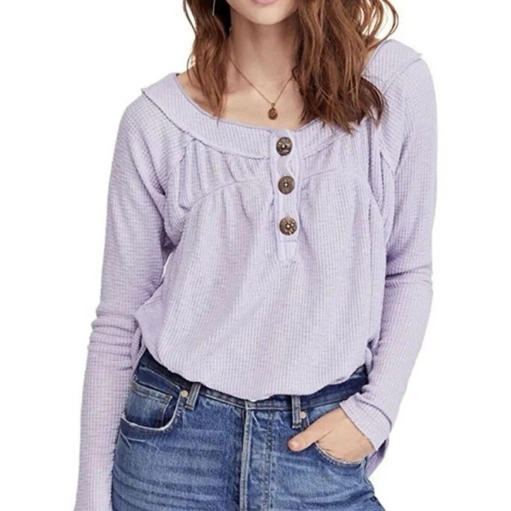 Free People We The Free Long Sleeve Scoop Neck Purple Thermal Top Size Small